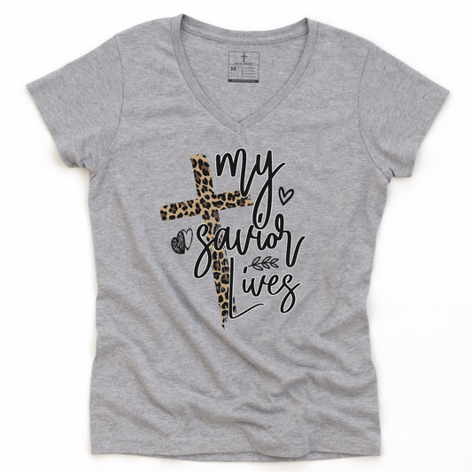 MY SAVIOR LIVES V-NECK TEE